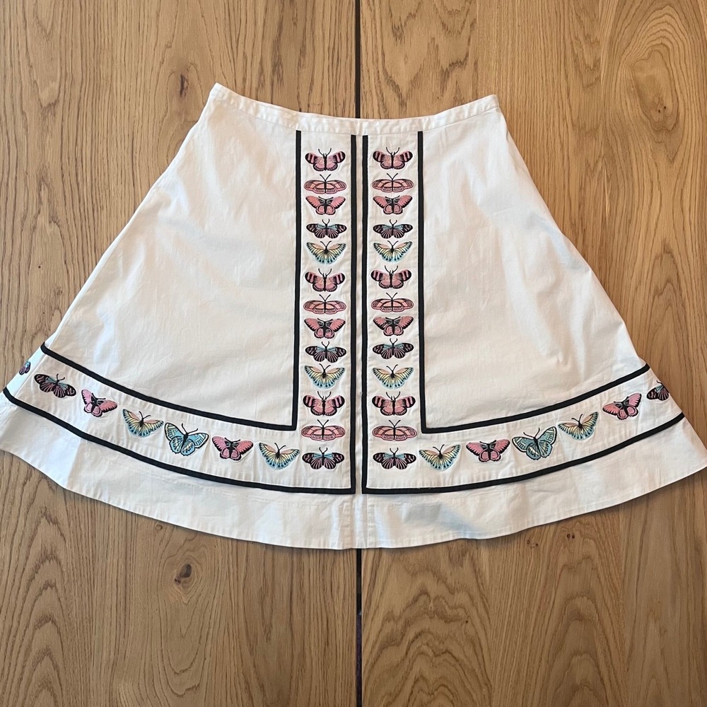 Odille Anthropologie Butterfly Embroidered Skirt Womens 10 White Vintage Y2K